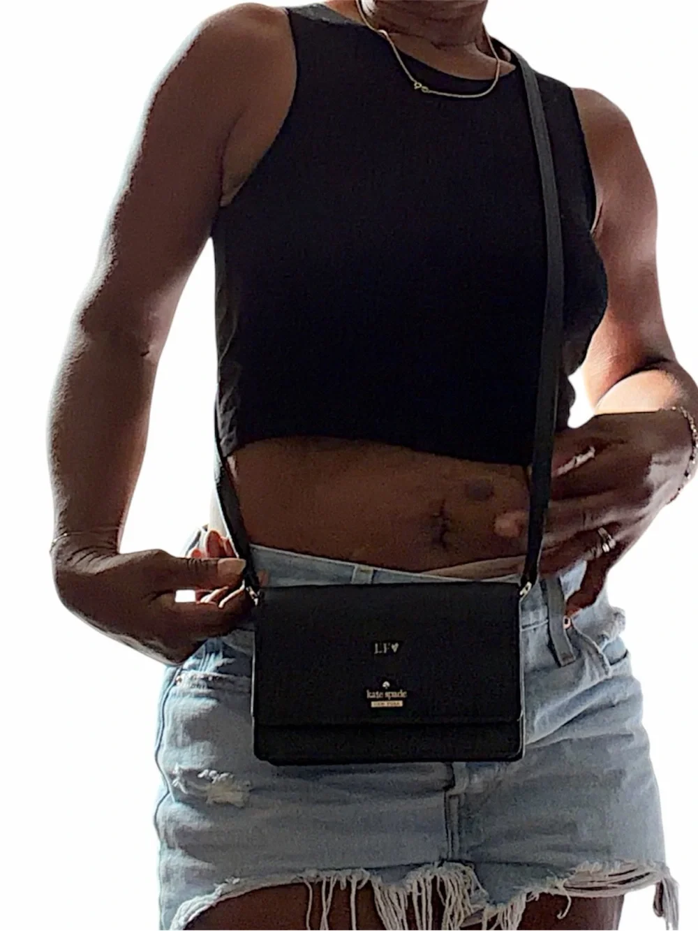 kate spade Black Saffiano Crossbody Wallet with Gold Logo